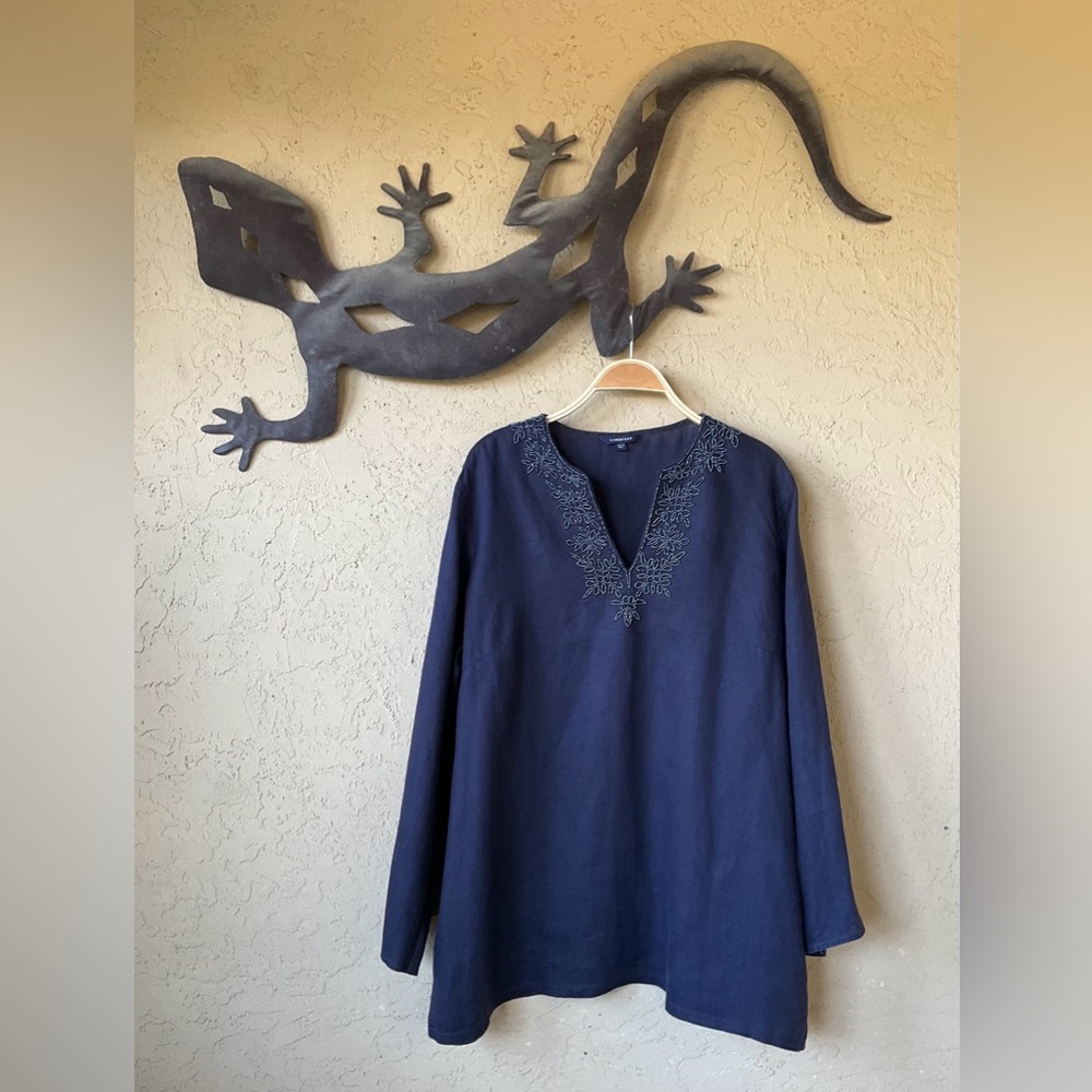 Lands’End Linen Beaded Tunic, navy blue - Picture 4 of 16